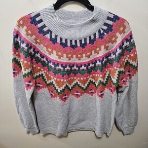 Maurices Gray Colorful Soft Stretch Crewneck Sweater Medium